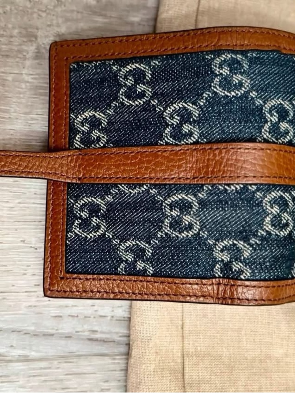 Gucci Blue GG Denim Wallet with Brown Leather Trim and Brass Horsebit - Picture 5 of 9